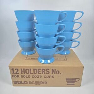 Vintage SOLO Cozy Cup Holders Blue Plastic Stackable 12 Original Box Retro MCM